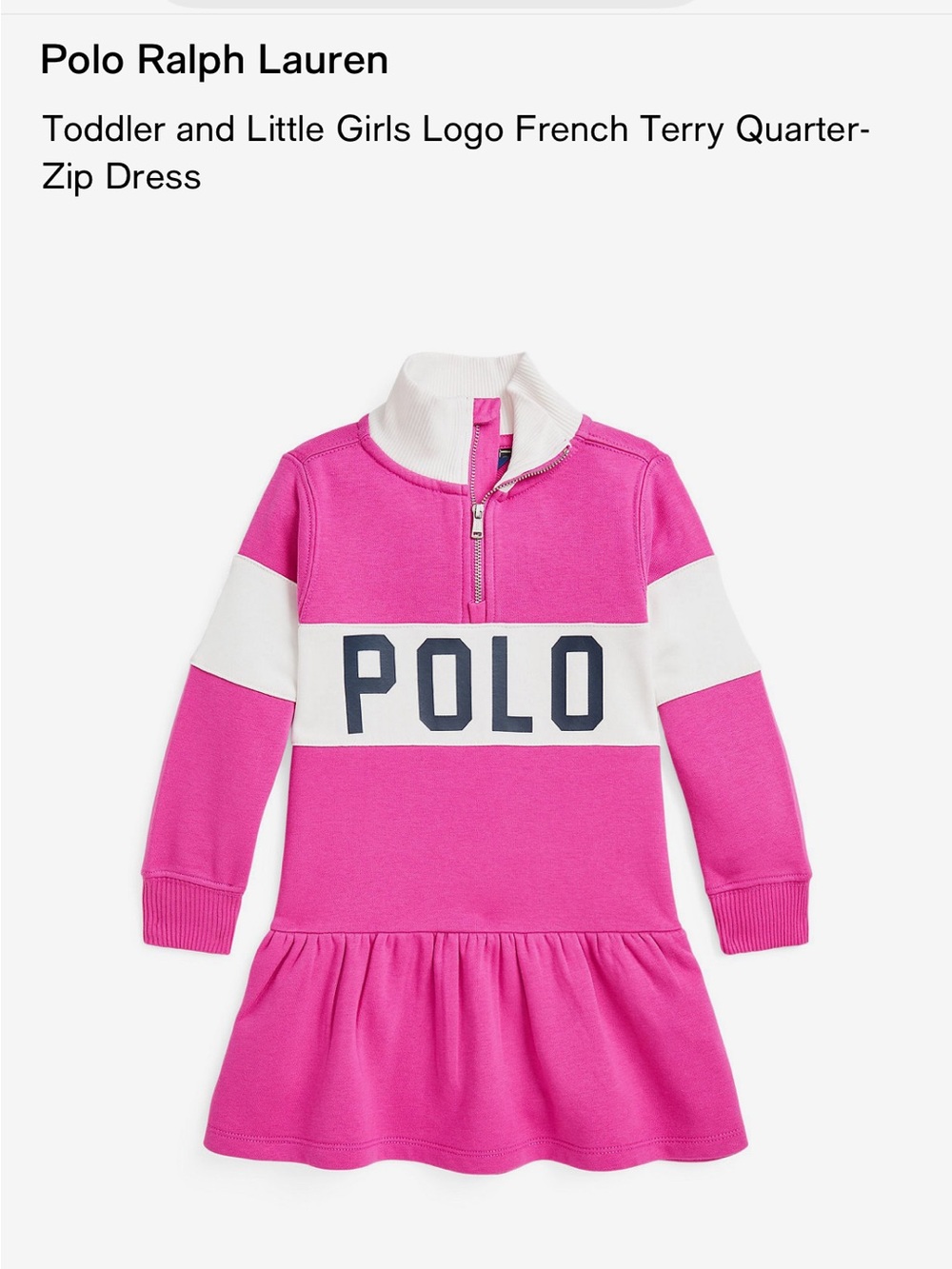 Polo by Ralph Lauren Pink and White Zip-Front Logo Kids Dress WORN ONCE
